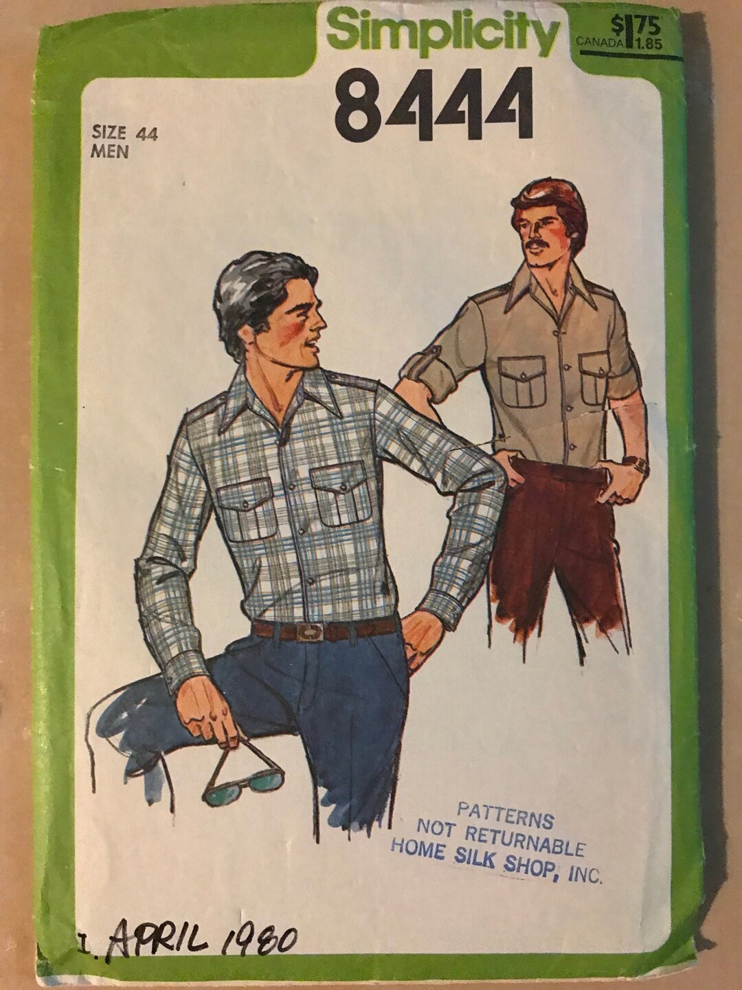 Simplicity 8444 Pattern CUT Complete1970s Man Buton Front Long Sleeve