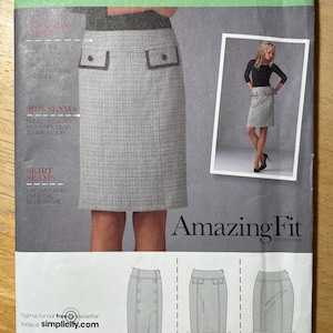 Simplicity 2475 Pattern UNCUT Amazing Fit Knee Length Skirt Contour Yoke Double Breasted Button Trim Flaps Contrast Size 16 18 20 22 24