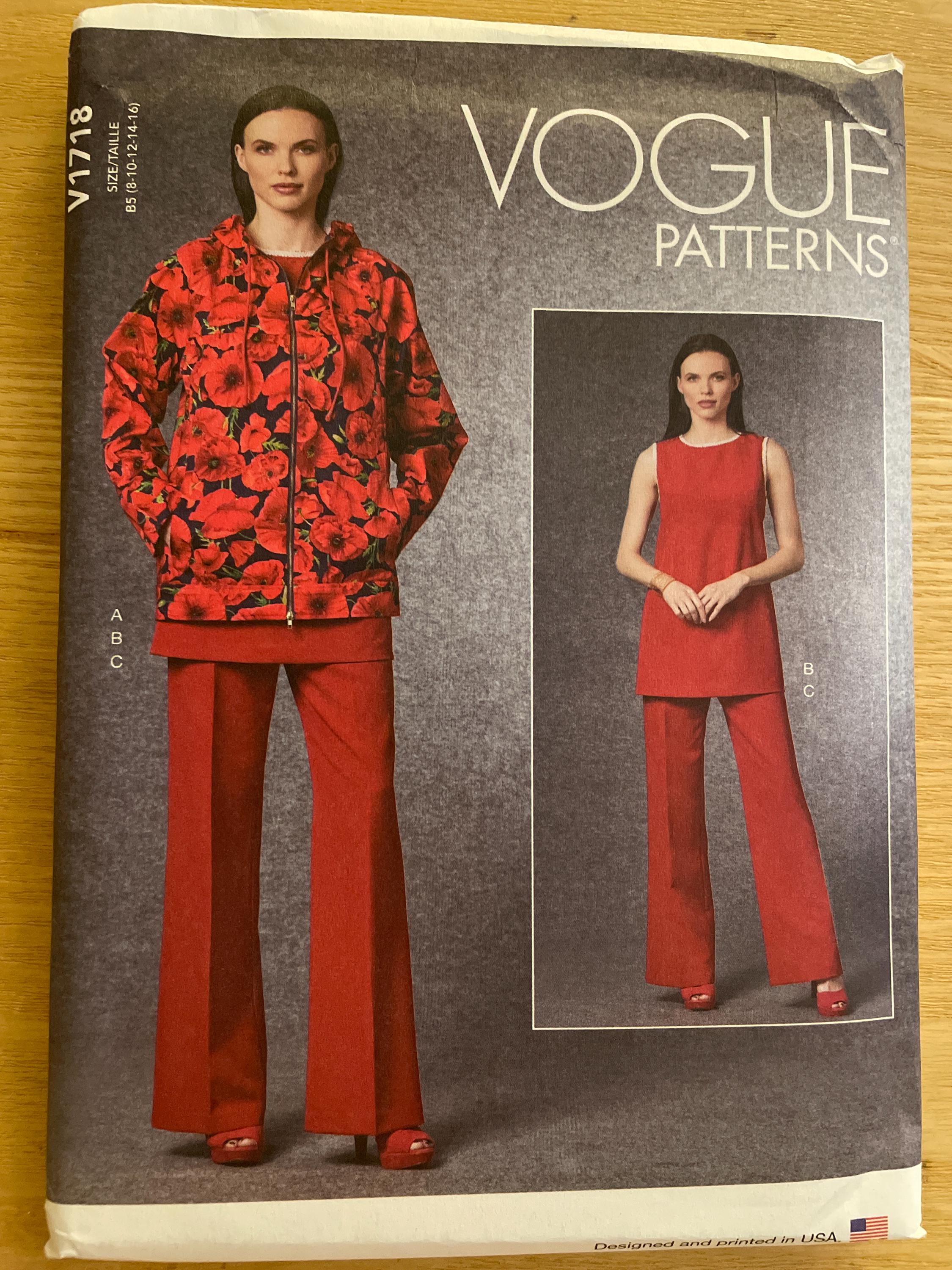 Vogue V1718 1718 Pattern UNCUT Zipper Front Jacket Hood Drawstring Vogue V1718 1718 Pattern UNCUT Zipper Front Jacket Hood Drawstring