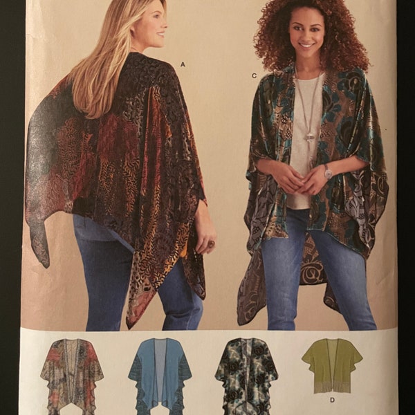 Simplicity 8419 Pattern UNCUT Easy to Sew Kimono Style Jacket Open Front Long or Short Sleeves Contrast Fabric Size XS S M L XLs