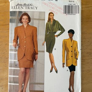 Butterick 5088 Pattern UNCUT Vintage 1990s Ellen Tracy Two Piece Suit Longline Swan Neck Jacket Slim Skirt Wrap Blouse Size 6 8 10