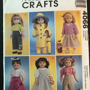 McCalls 4066 Pattern UNCUT Vintage 2000s 18" Doll Clothes Poodle Skirt, Blouse, Jumper, Pants, Raincoat, Rain Hat and Boots VA