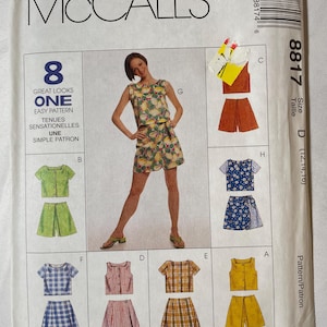 McCalls 8817 Pattern UNCUT 1990s Vintage Easy Back Buttoned Top Sleeveless Short Sleeve Boxy Cropped Skort Shorts Overlay Size 12 14 16