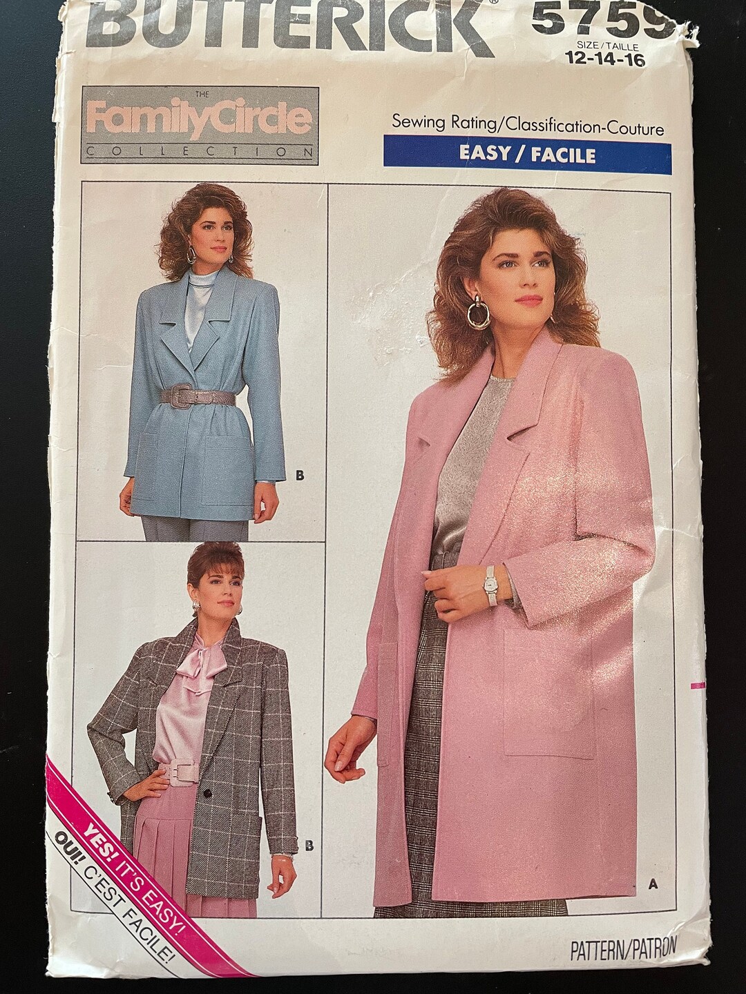 Butterick 5759 Pattern UNCUT Easy Unlined Notched Collar Jacket Loose ...