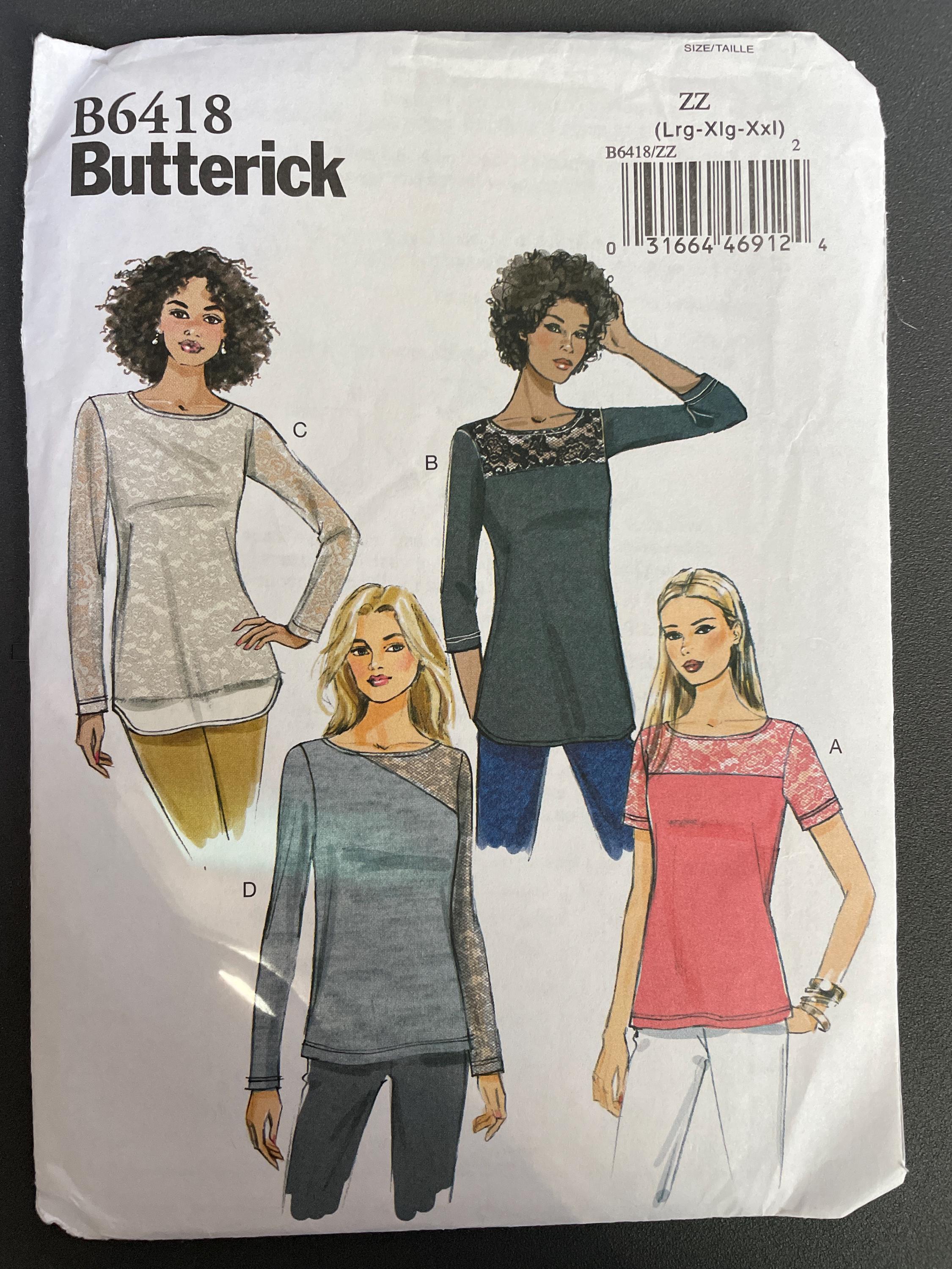 Butterick B6418 6418 Pattern UNCUT Easy Close Fitting Pullover Top Full ...