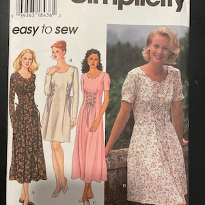 Simplicity 9887 Pattern UNCUT 1990s Vintage Pullover Dress Front and Back or Side Ties and Scoop Neckline with Scallop Option Size 6 8 10 TX
