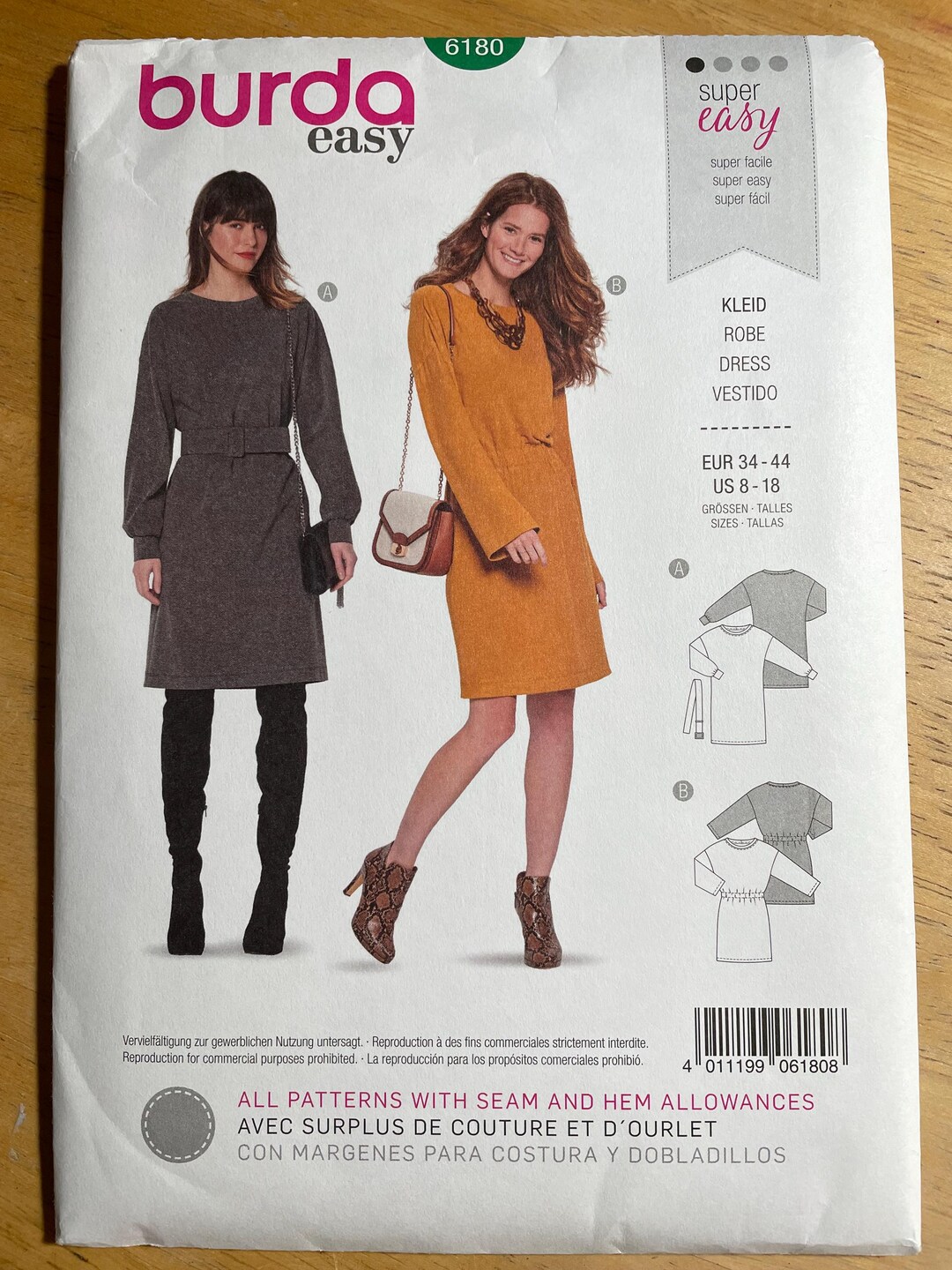 Burda 6180 Pattern UNCUT Super Easy Knit Jersey T Shirt Style Dress ...