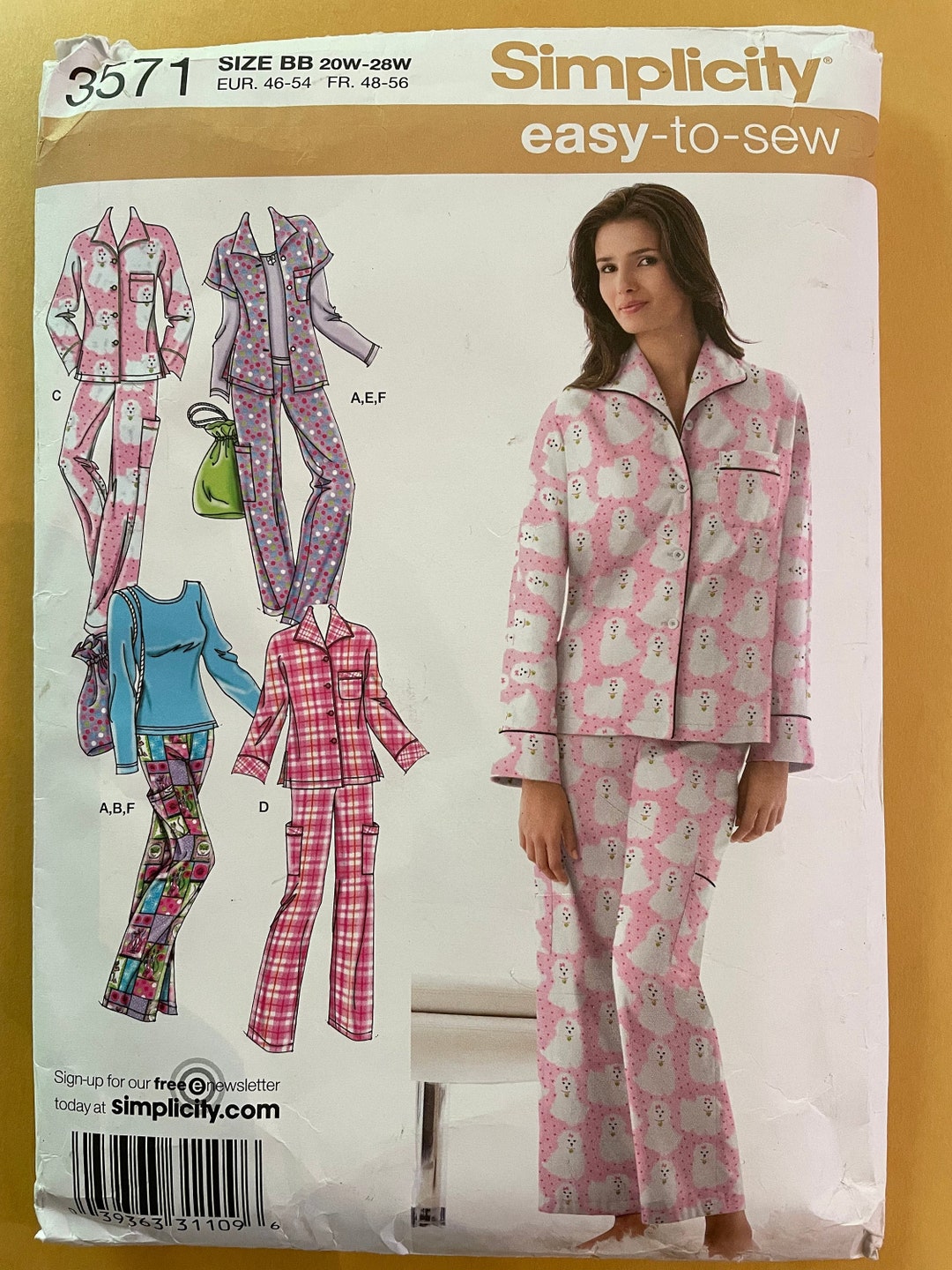 Simplicity 3571 Pattern UNCUT Easy Pajama Set Pullover Top Button Shirt ...