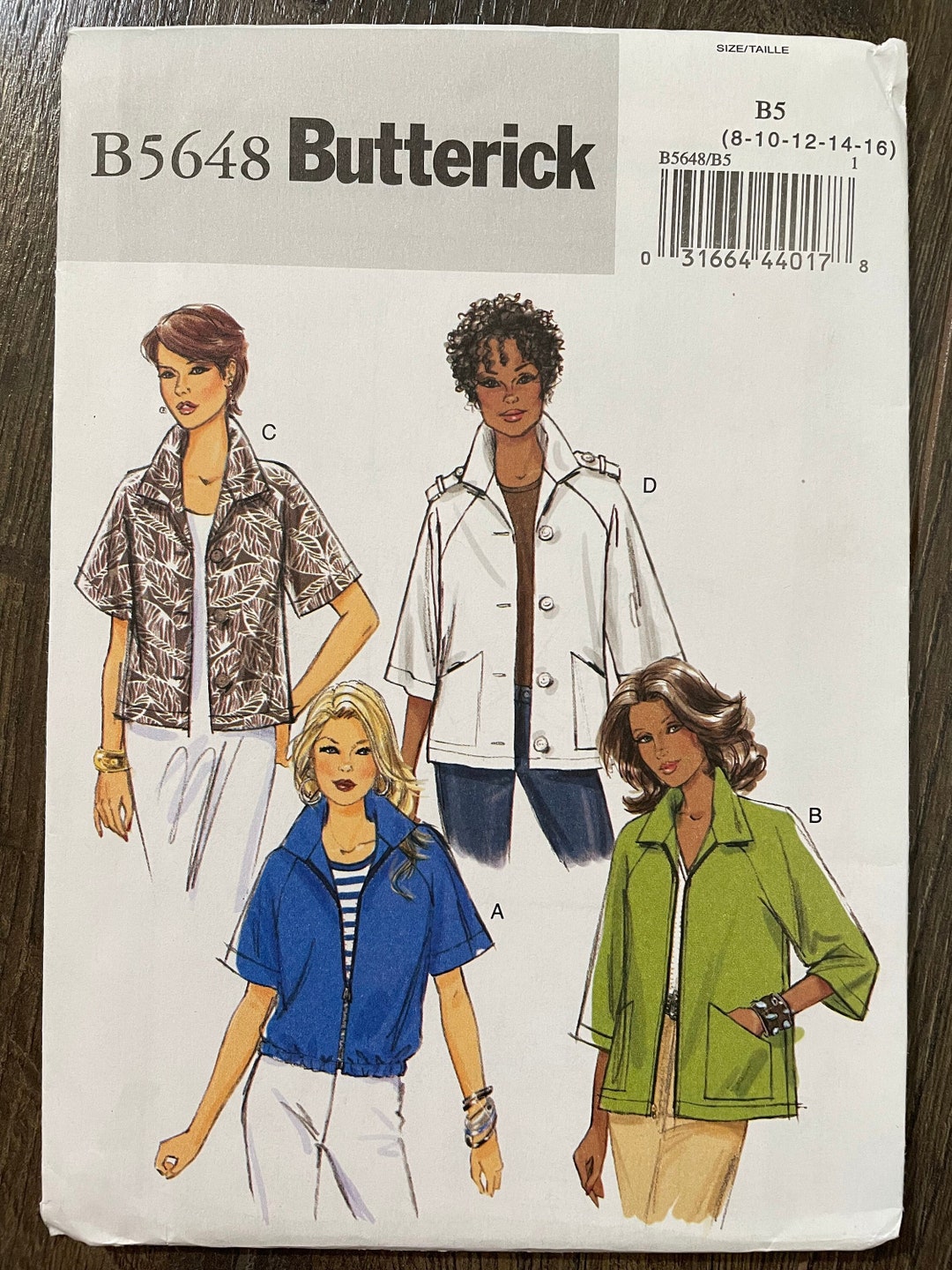 Butterick B5648 5648 Pattern UNCUT Easy Loose Fitting Unlined Jacket ...