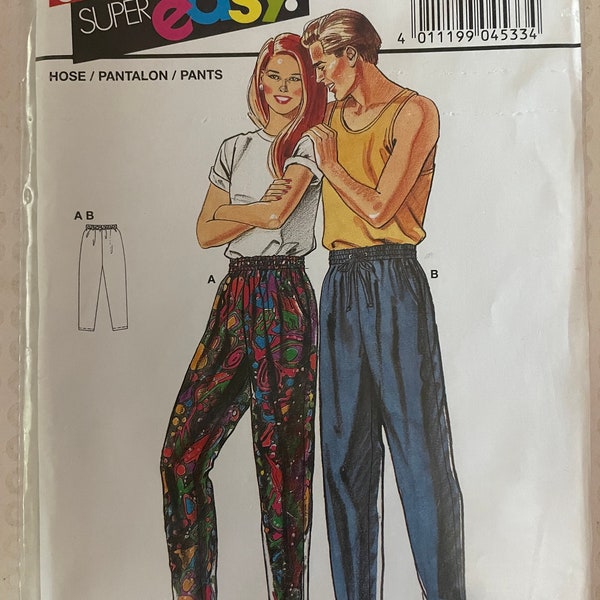 Burda 4533 Pattern UNCUT Vintage Unisex Mans Womans Super Easy Pull On Pants Tapered Leg Full Length Elastic Waist Size 12 14 16 18 20 22 24