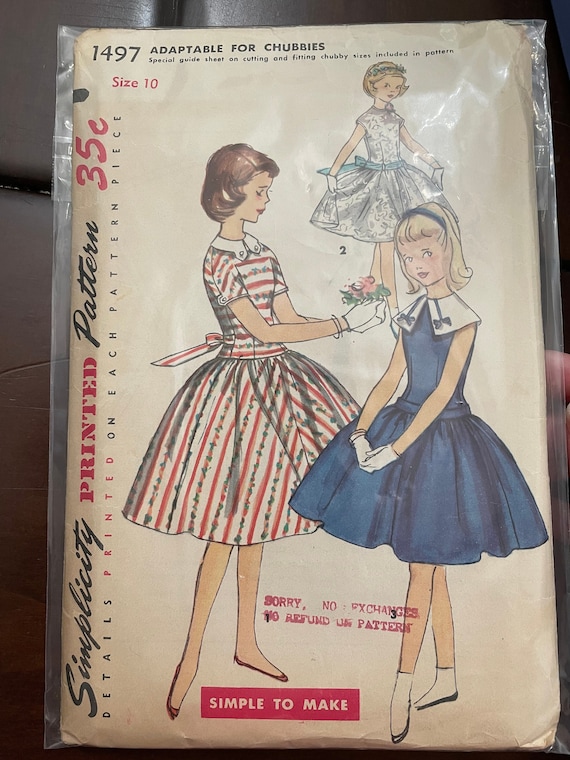 Buy Simplicity 1497 Pattern CUT Complete 1950s Vintage Girls Sleeveless or  Short Sleeved Fit and Flare Dress Knee Length Collar Tabs Size 10 Online in  India - Etsy