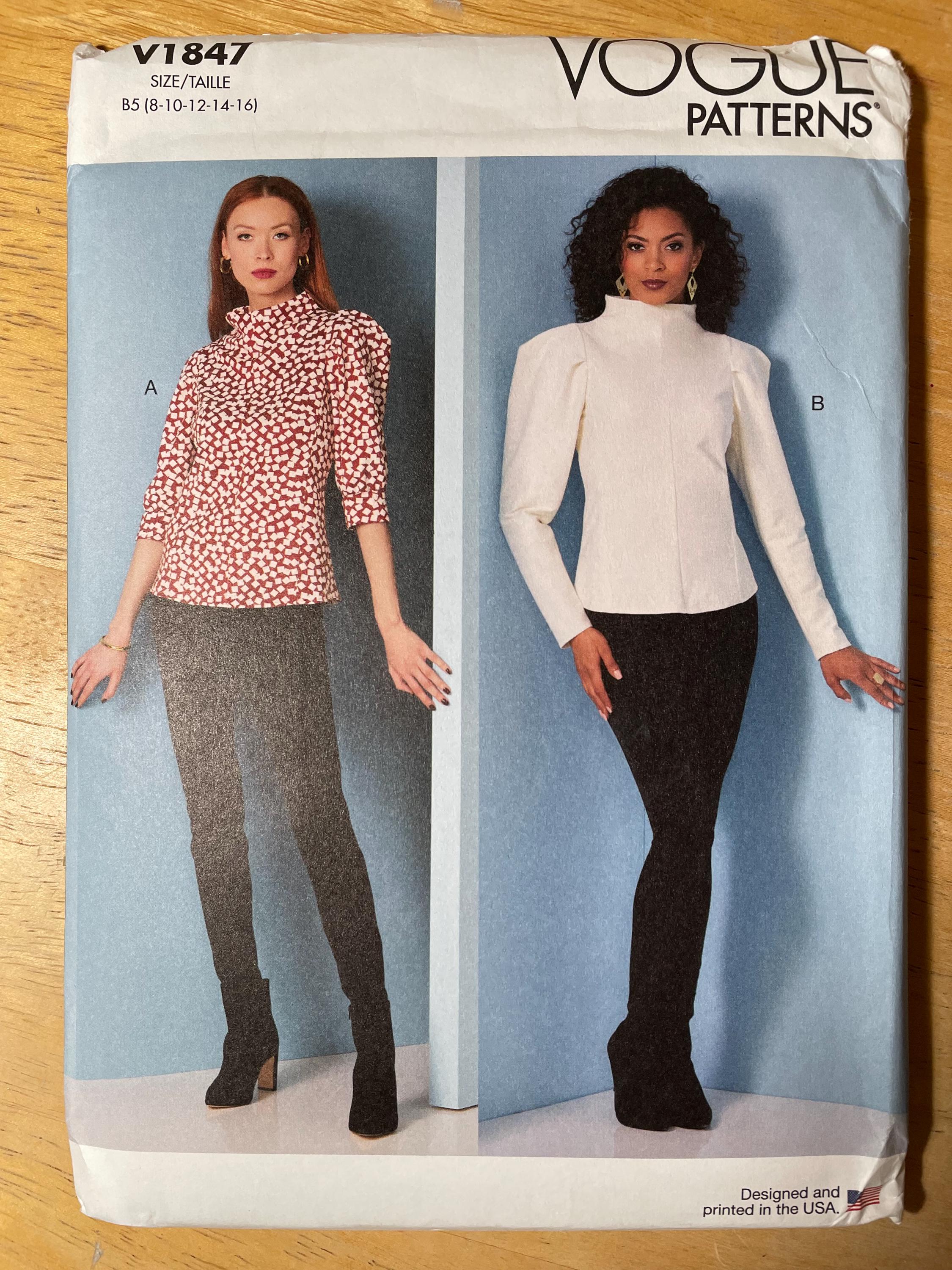 Vogue V1847 1847 Pattern UNCUT Funnel Neck Top Pleated Puff