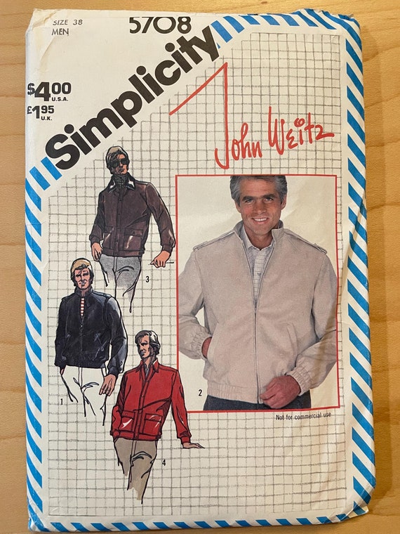 Simplicity 5708 Pattern UNCUT 1980s John Weitz Mens Zipper