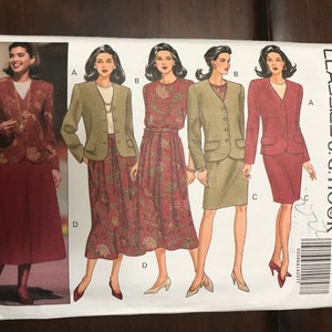 Butterick 6350 Pattern UNCUT 1990s Vintage Classics J.G. Hook Button Front Jacket Below Hip Length Long Sleeve Shirt Skirt Size 6 8 10