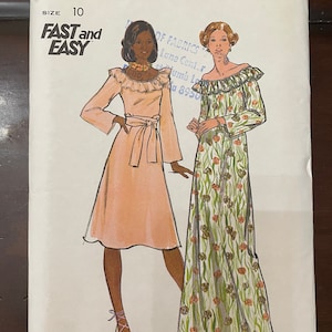 Butterick 4178 Pattern UNCUT 1970s Vintage Fast Easy Scoop Neck or Off Shoulder Knee or Maxi Length Dress Ruffled Edge Self Belt Size 10