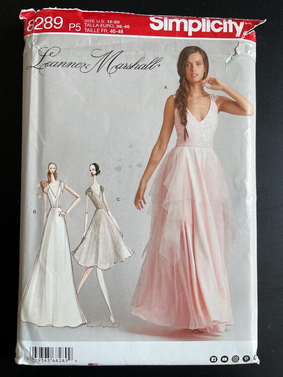 marshalls homecoming dress Simplicity 8289 Pattern UNCUT Leanne Marshall Sleeveless Cap Sleeve Fit Flare Princess Seam Evening Gown Plunging V Size 12-20 4-12 F/W23