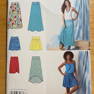 Simplicity 1616 Pattern UNCUT Easy to Sew Mini Knee or Maxi Skirts with Waistband Hi Low Flared Slide Slit Options - Size 8-16 or 14-22