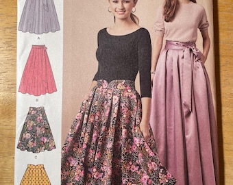 Simplicity S8743 8743 Motif non coupé Jupe plissée évasée Mini genou Midi Maxi longueur de soirée Ceinture Ceinture 6-14 ou 14-22