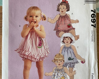 McCalls 7697 Pattern UNCUT 1990s Nannette Girl's Sleeveless Ruffled Top and Balloon Bloomers Summer Outfit Size S M L XL