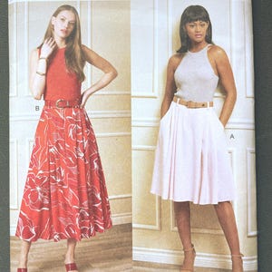 Vogue V1890 1890 Pattern UNCUT Flared Skirt Contour Waistband Knee Midi Length Side Seam Pockets Natural Waist Size 6-14 or 16-24