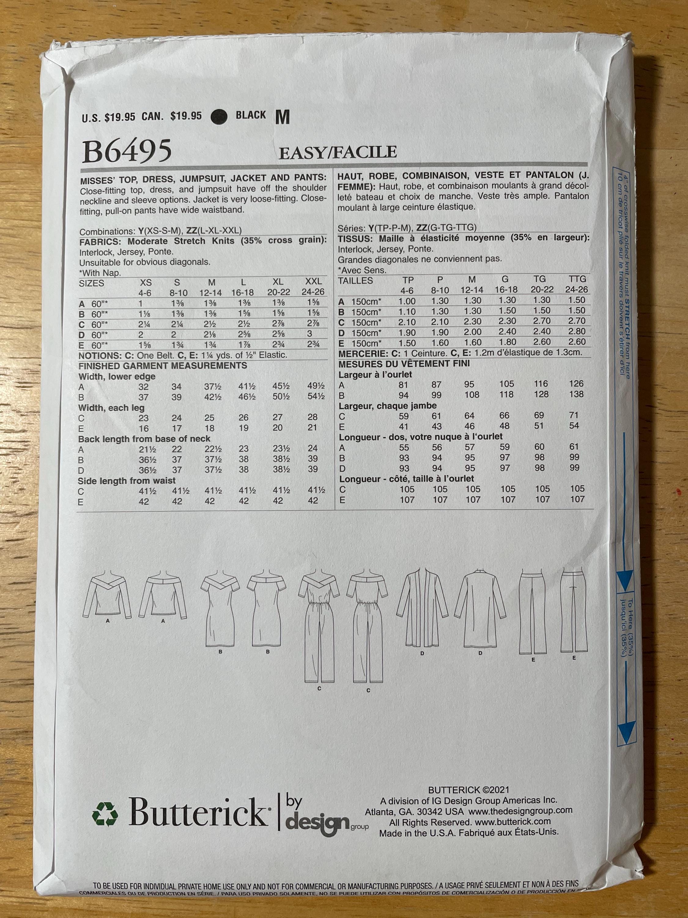 Butterick B6495 6495 Pattern UNCUT Lifestyle Wardrobe Easy Boat