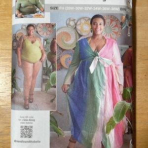Know Me ME2037 2037 Pattern UNCUT Aaronica B Cole Mimi G Style Lined One Piece Swimsuit Deep V Neck Halter Wrap Cover Up Size 16-26 28-38