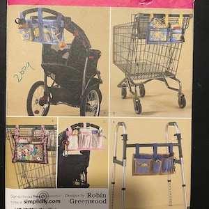 Simplicity 2664 Pattern UNCUT Vintage 2000s Robin Greenwood Travel On the Go Organizer Pockets Stroller Shopping Cart Walker Contrast TX