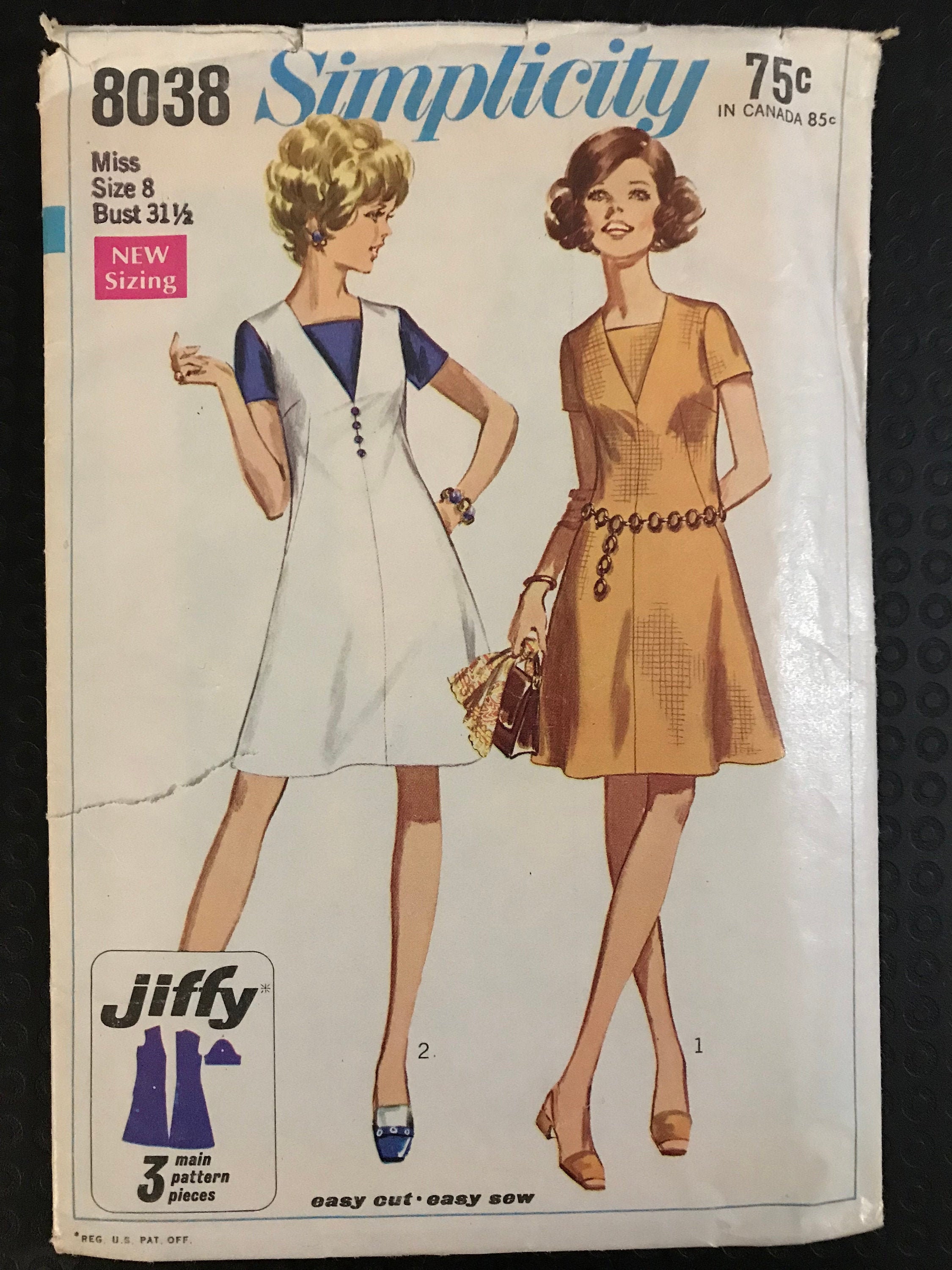 Simplicity 8038 Pattern CUT Complete 1960s Vintage Jiffy