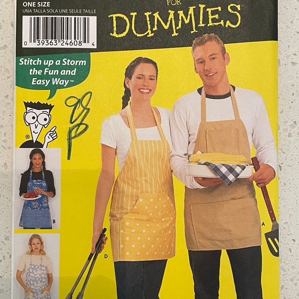 Simplicity 9565 0683 Pattern UNCUT Vintage 2000s Sewing for Dummies Very Easy Unisex Apron with Halter Strap Back Tie and Pocket Grilling VA