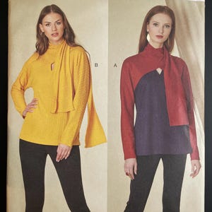 Vogue V1825 1825 Pattern UNCUT Fitted Knit Top Scarf Neckline Raglan Long Sleeve Keyhole Cutout Contrast Yoke Below Hip Size Xs-XXl CA-VA