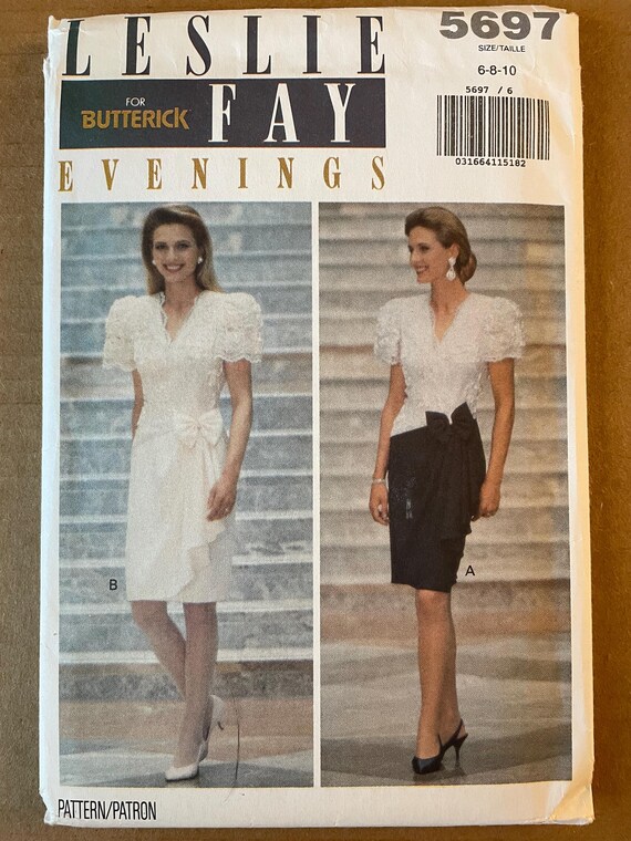 Butterick 5697 Pattern UNCUT 1990s Vintage Leslie Fay Semi Formal Dropped  Waist Dress Shoulder Pads Contrast Bodice Drape Size 6 8 10 CA TX - Etsy