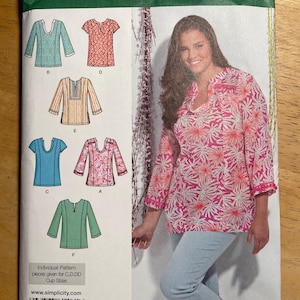 Simplicity 1461 Pattern UNCUT Kurti Style Tunic Top Slit Slash or U Shape Neck Princess Seams and Cap or Long Sleeves Size 20-28 10-18