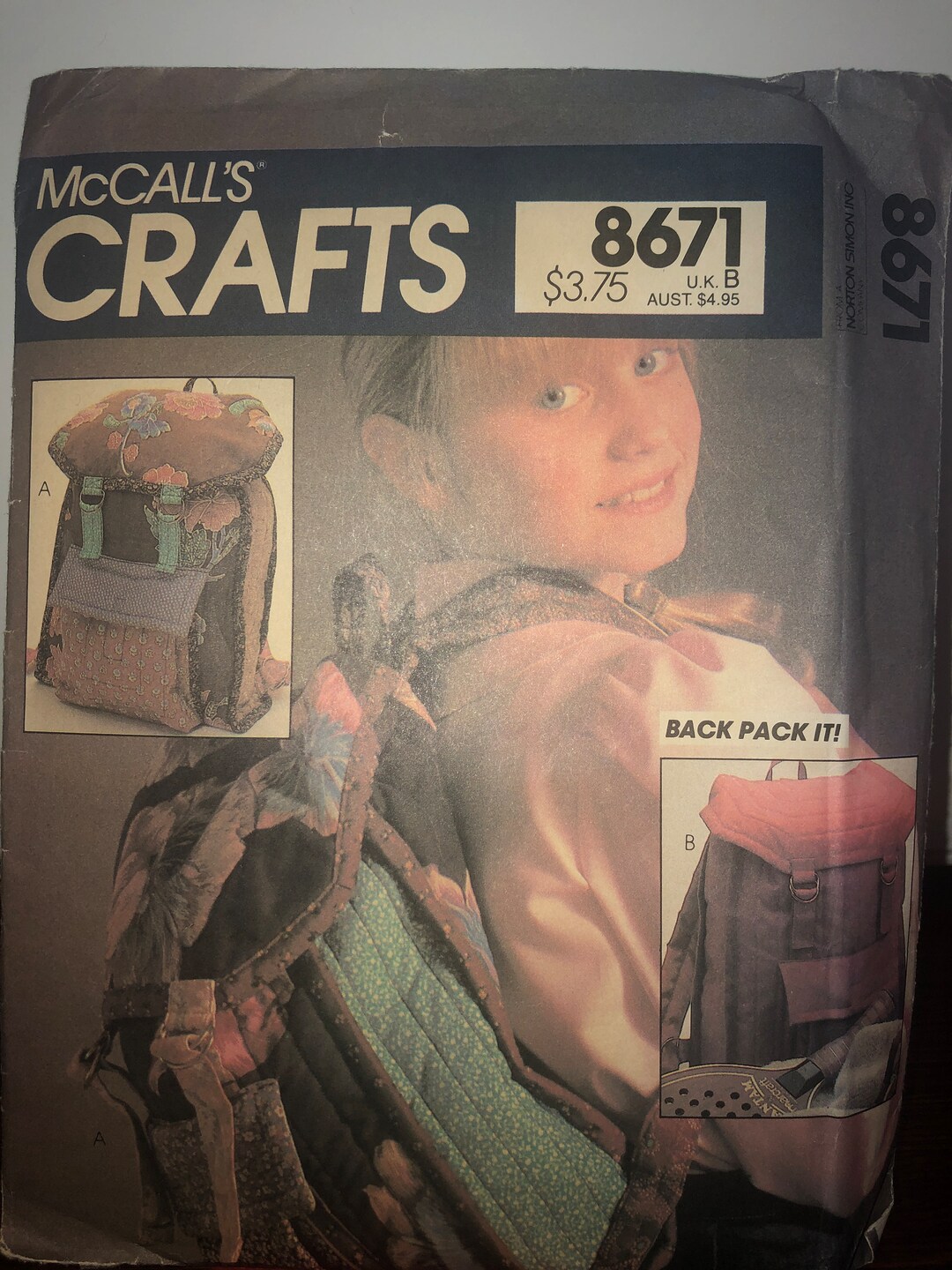 Mccalls 8671 Pattern UNCUT 1980s Vintage Back Pack It Lined Backpacks ...