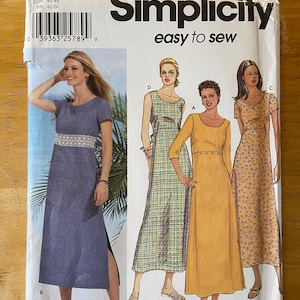 Simplicity 7207 Pattern UNCUT Easy Pullover Dress Scoop Neck Slit Raised Waist Side Slits Lower Calf Length Size 6 8 10 12 or 14 16 18 20 22