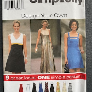 Simplicity 7510 Pattern UNCUT Vintage 1990s Design Your Own Sleeveless Empire Waist Dress V Round Square Neck Cut Out Options Size 4 6 8 TX