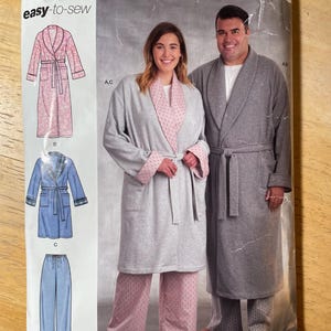 Simplicity 8804 10006 Pattern UNCUT Easy Mens Womens Knee Midi Length Wrap Front Robe with Shawl Collar Pants Size S M L or Xl-xXXl