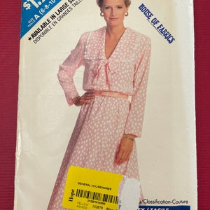 See & Sew 6052 Pattern UNCUT 1980s Vintage Easy to Sew Blouson Bodice Dress with Pilgrim Collar Flared Skirt in Below Knee Size 6 8 10 12 14