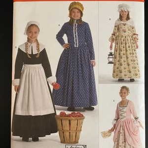 Simplicity 3725 Pattern UNCUT Costume Girl Costumes Pilgrim Settler Pioneer Colonist Georgian Fancy Dress Size 3 4 5 6 or 7 8 10 12 14