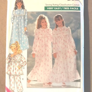 Butterick 4410 Pattern UNCUT 1980s Very Easy Girl's Button Front Robe Or Ruffled Hem Nightgown and Pajama Set Size 7 8 10 OR 12 14 Mn