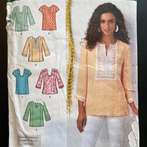 Simplicity 1461 Pattern UNCUT Kurti Style Tunic Top Slit Slash or U Shape Neck Princess Seams and Cap or Long Sleeves Size 20-28 10-18 VA