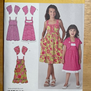 Simplicité 1703 motif Karen Z American Sewing Guild Girls taille rehaussée robe d'été avec manches kimono courtes haussement d'épaules taille 3 4 5 6
