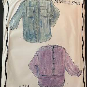 Suitable Theads 334 Pattern UNCUT Vintage 2000s Lois Ericson Design & Artwork Asian Fusion Buton Front Blouse Shaped Hem Long Sleeve Cuffs