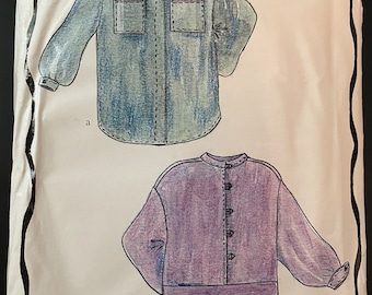 Suitable Theads 334 Pattern UNCUT Vintage 2000s Lois Ericson Design & Artwork Asian Fusion Buton Front Blouse Shaped Hem Long Sleeve Cuffs