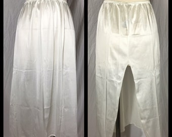 Vintage Vassarette Lingerie White Nylon Half Slip in Lower Calf Length Deep Slit Narrow Lace Trim Size Medium 32"