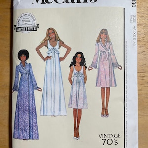 McCalls M8430 8430 Pattern UNCUT Retro 1970s Laura Ashley Raised Waist Nightgown and Robe Knee or Full Length - Size XS S M