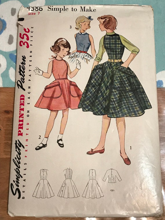 Simplicity 4386 Pattern CUT Complete 1950s Vintage Simple to Make Athletic  Cut Fit Flare Jumper Dress Back Buttoned Blouse Size 7 Breast 25 - Etsy