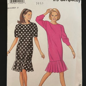 Simplicity 7981 Pattern UNCUT 1990s Vintage Sheath Shift Dress Ruffled Flounce or Pleated Hem Short Long Sleeves Size 6 8 10 12 14 16