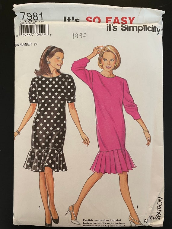 Simplicity 7981 Pattern UNCUT 1990s Vintage Sheath Shift Dress Ruffled  Flounce or Pleated Hem Short Long Sleeves Size 6 8 10 12 14 16 - Etsy