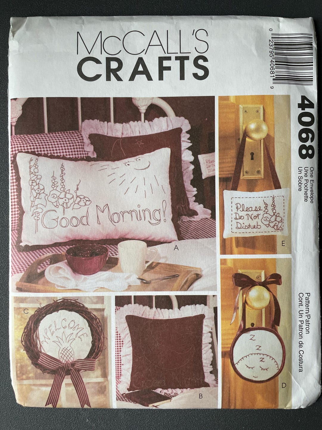 Welcome Redwork Pattern Mccalls 4068 Pattern UNCUT Vintage 2000s Crafts Redwork Pillows Cover ...