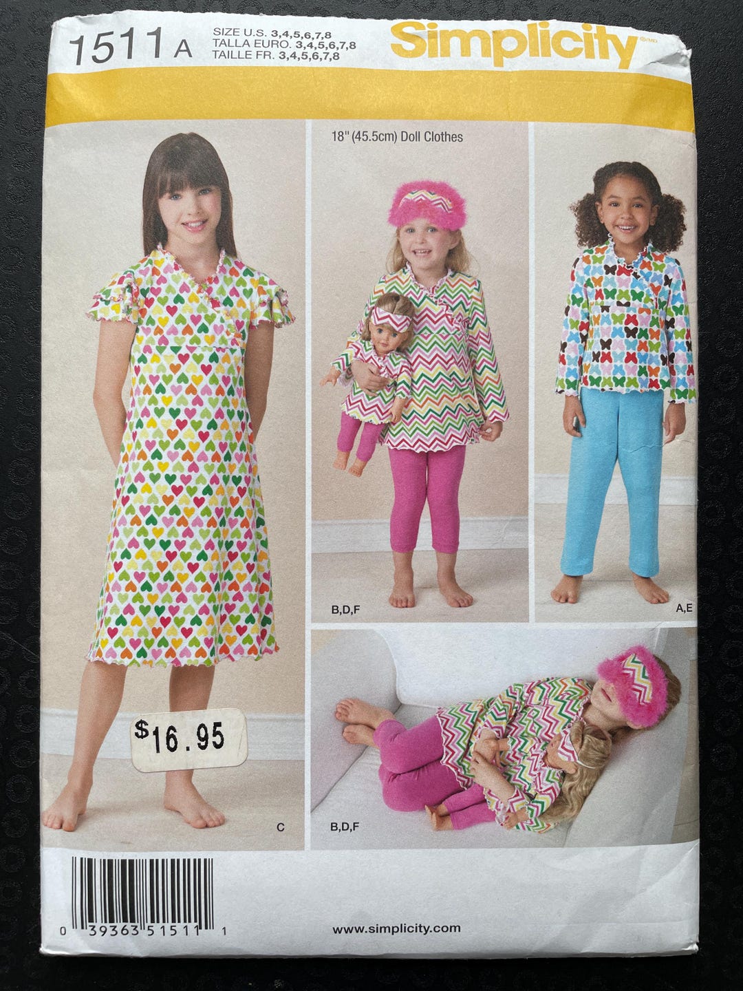 Simplicity 1511 Pattern UNCUT Girl's and Dolls 18" Matching Pajama Set ...
